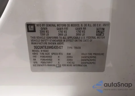 2017 Chevrolet Silverado 1500 High Country from USA, damaged, VIN 3GCUKTEJ9HG435427